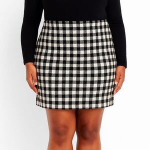 Talbots Gingham Mini Skirt Women's 16W Black‎ White Wool Classic Lined Old Money